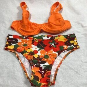 Recco Size Medium Brazilian Orange Underwire Top & Floral Bikini Bottom. New